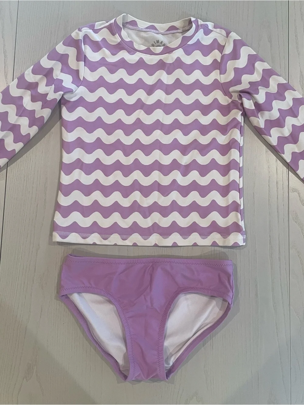 Primary Kids Long Sleeve Rashguard Swim Bikini Bottom Set (Purple Waves) Size 10
